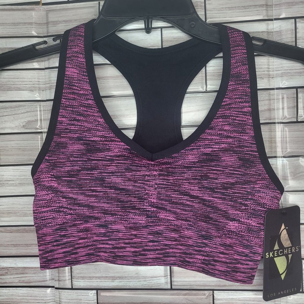 New Skechers Womens Small Racerback Sports Bra Pink Black Seamless Athletic Wear
